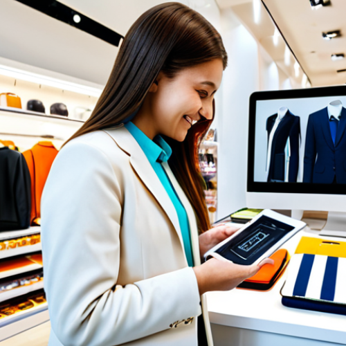Home 6 전자상거래 자격증과 AI 광고 기술의 연계성 - AI-Powered Personalized Shopping**
Prompt: "A woman browsing an e-commerce website on her tablet, s...