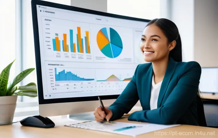 전자상거래 관리사 실기 시험 대비 데이터 분석 학습법 - **Prompt:** A diverse young female e-commerce analyst, dressed in smart-casual attire, sits at a cle...