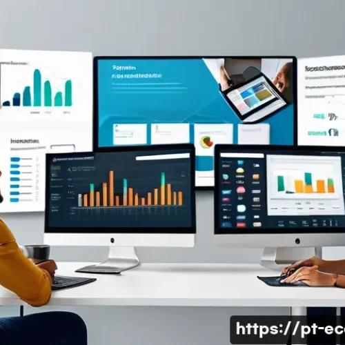 전자상거래 필기 시험 대비 중요 과목 정리 - A modern Brazilian e-commerce office scene, showing a diverse team of professionals working on digit...