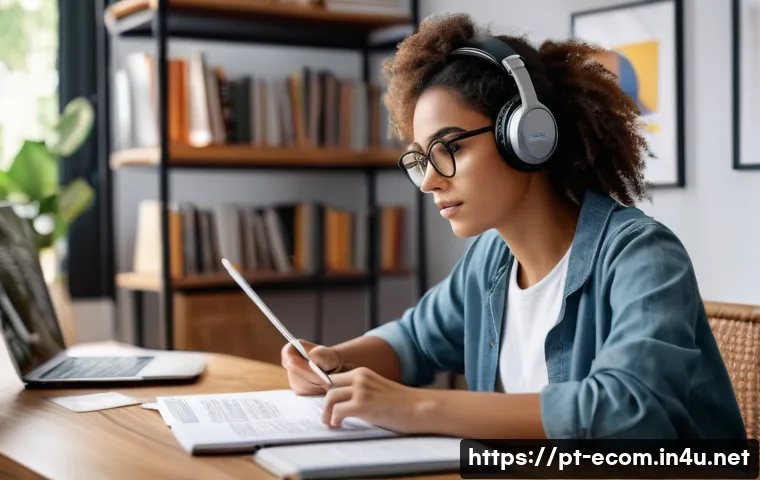 전자상거래 자격증 취득을 위한 필기 실기 공부법 - A focused young Brazilian woman studying at a clean, organized desk in a quiet home office, surround...