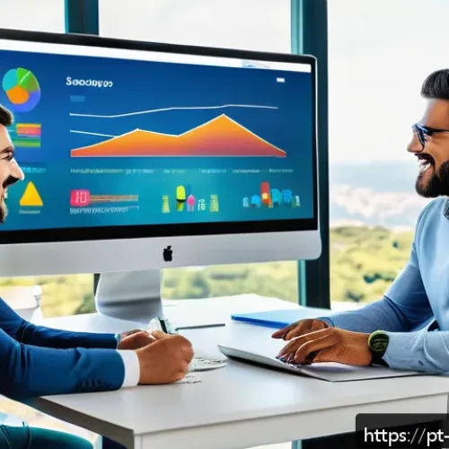 Home 30 전자상거래 실무에서 경험한 브랜드 캠페인 성공 사례 - A vibrant digital marketing team in a modern Brazilian office, collaborating around a large screen d...