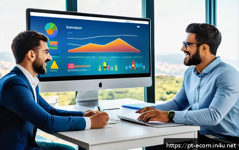 전자상거래 실무에서 경험한 브랜드 캠페인 성공 사례 - A vibrant digital marketing team in a modern Brazilian office, collaborating around a large screen d...